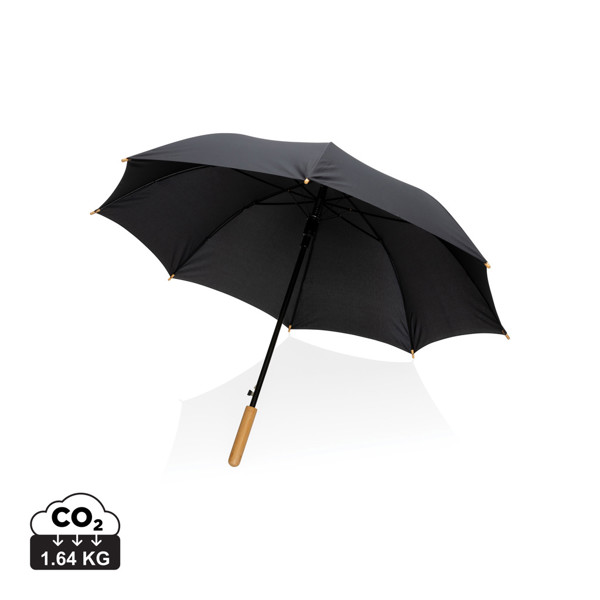 23" Impact AWARE™ RPET 190T auto open bamboo umbrella - Black