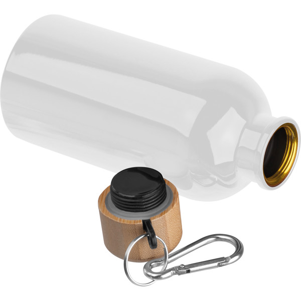 Stainless steel drinking bottle with carabiner, 400ml MARILYN - White