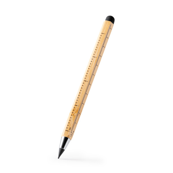 Personalised multifunctional bamboo pencil with touchscreen stylus and engraved ruler