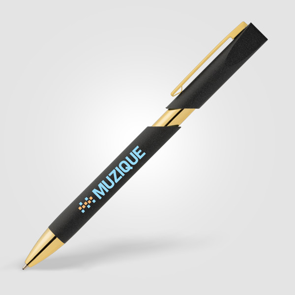 Aurelia Recycled Plastic Gold Trim Pen - Black / 4 Colour inkjet