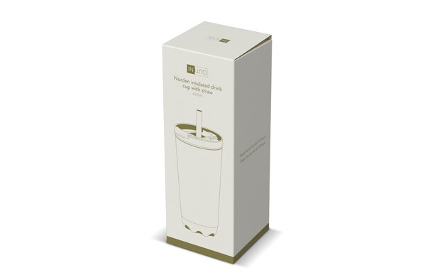 InSideOut Stainless Steel Double-Walled Norden Drink Cup with Straw  600ml - White