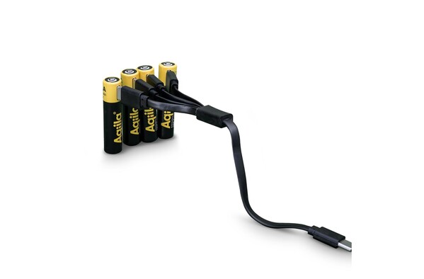 Aqiila Rechargeable USB-C Batteries AAA 600mAh 4-p