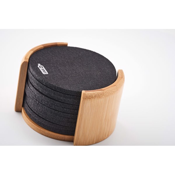 MB - RPET coasters in bamboo holder Bahia