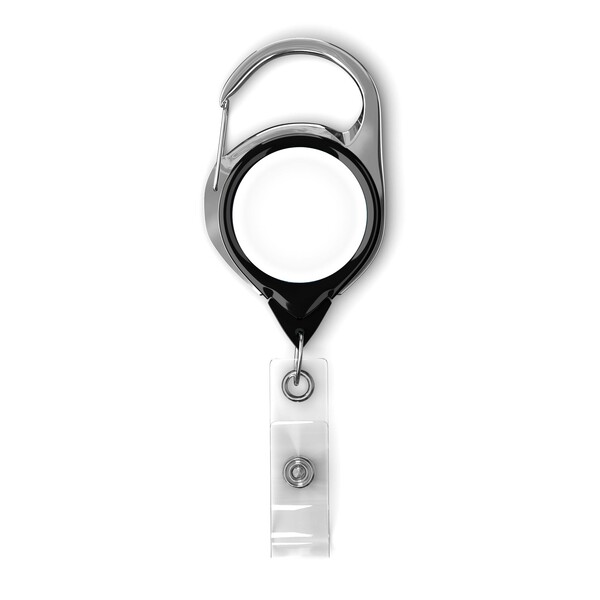 Retractable badge reel with carabiner & logo (without belt clip) - Black