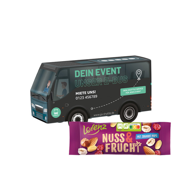 3D present bus, Lorenz nut & fruit | 1 bag Lorenz Nut & Fruit mix, 40 g