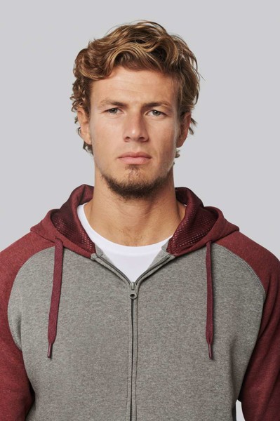 Unisex Two-Tone Zipped Hooded Fleece Jacket - Grey Heather / Sporty Navy / 2XL