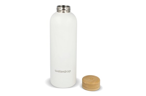 Waterdrop Stainless Steel Bottle with Bamboo Cap 600ml - White