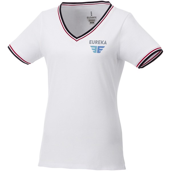 Camiseta de pico punto piqué para mujer "Elbert" - Blanco / Azul Marino / Rojo / L