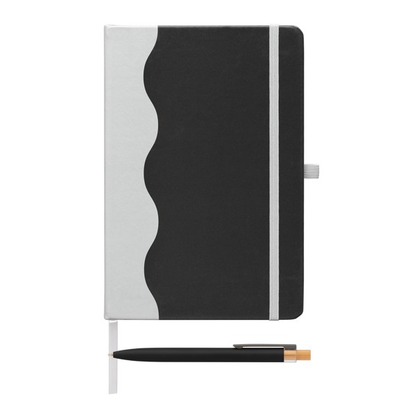 Grete Recycled Wave Pattern Journal Pen Set - A5 - Black / Silkscreen