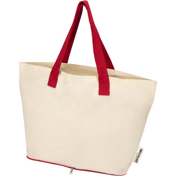 Tote bag pieghevole in cotone riciclato certificato GRS da 140 g/m² Sierra - 12L - Naturale / Rosso