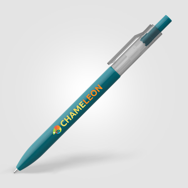 Stylo Nimbus à clip translucide rPET - Sarcelle / Sérigraphie