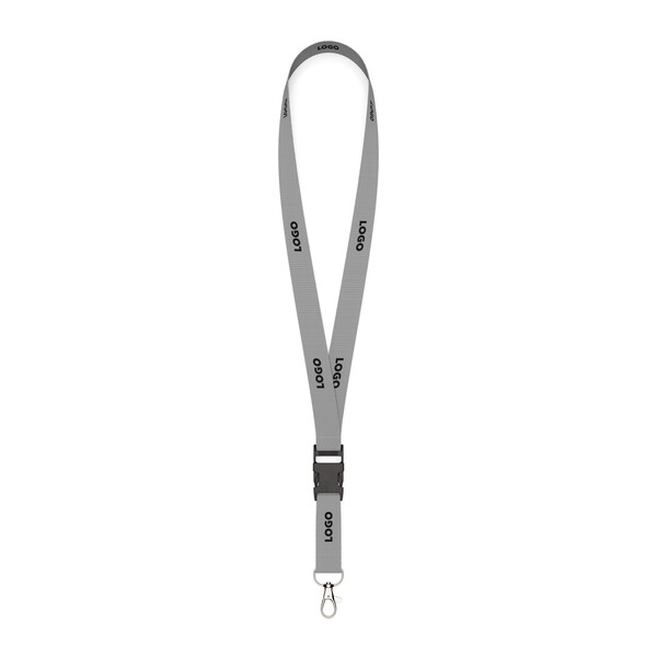 Detachable polyester pantone matched screenprint lanyard - Cool Grey 6 C / 20mm width / Metal carabiner