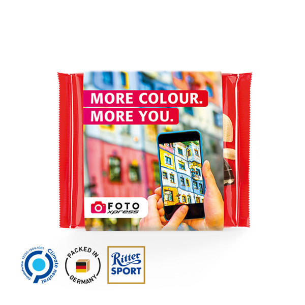 Ritter SPORT 100g, promotional case, Ritter SPORT chocolate bar marzipan