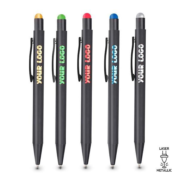 Esferográfica Em Alumínio, Touch Colorido - Prateado