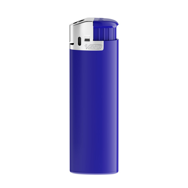 BIC® J38 Briquet à capuche chromé - Corps bleu foncé - base - poussoir - capot chromé