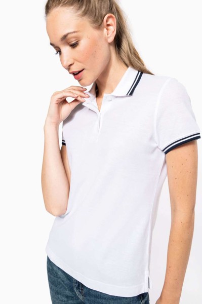 Ladie's Short-Sleeved Poloshirt With Contrasting Piping - White / Black / S