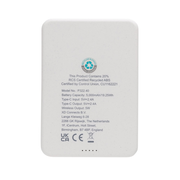 Magnetix RCS magnetni powerbank 5000 mAh od reciklirane plastike - Bijela