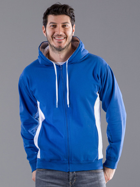 Contrast Hooded Sweat Full Zip - Black White / M