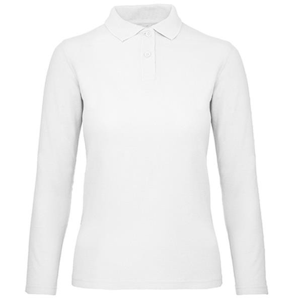 Polo B&C Id.001 Women Manga Comprida 180G - 100% Algodão (Investindo Em Better Cotton) - Branco / S