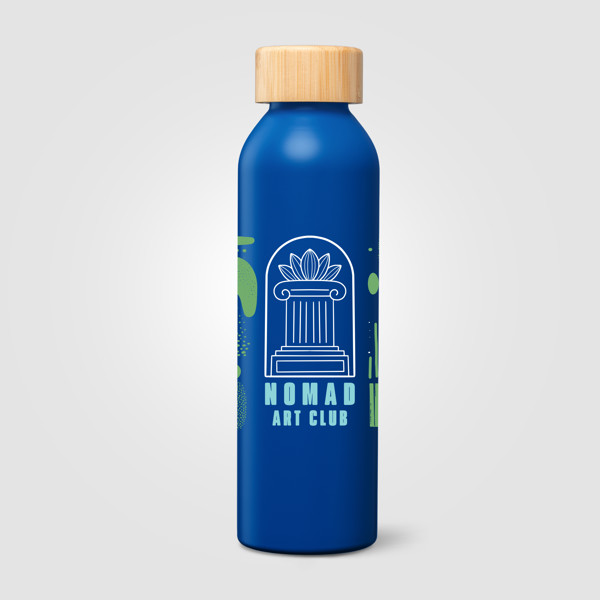 Gourde Eden en acier inoxydable recyclé avec couvercle en bambou – 590 ml - Bleu marine / Jet d’encre 4 couleurs