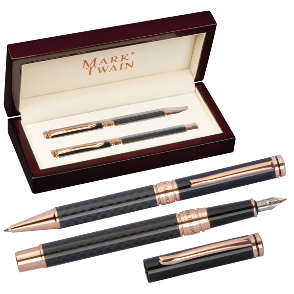 Mark Twain writing set, in a wooden case JAN - Black