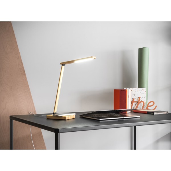 MOREY. foldebar skrivebordslampe med 15W superhurtigtrådløs oplader i bambus