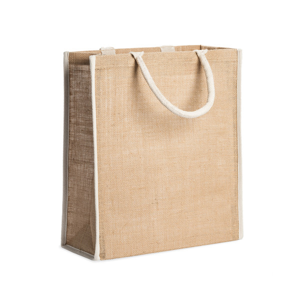 Bolsa de yute natural laminado personalizada con asas de algodón