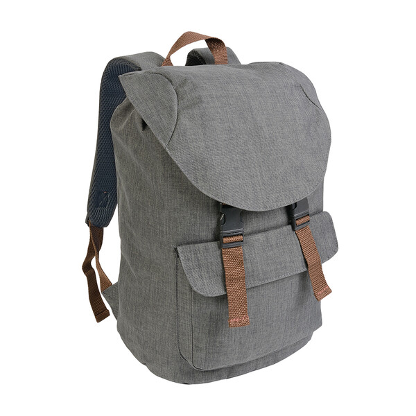 Polyester, Two-Tone Melange-Effect Backpack With 2 Pockets - Grey