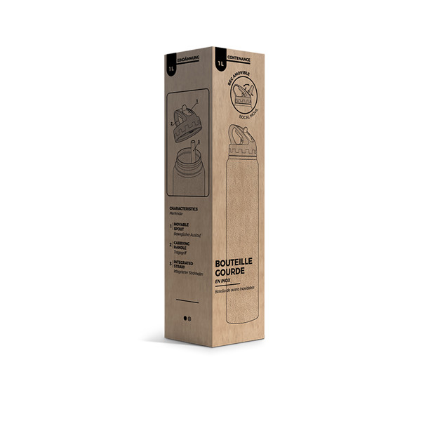 BOUTEILLE GOURDE 1 L INOX AVEC PAILLE - Argent
