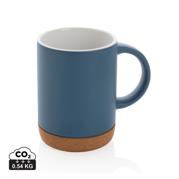 Mug 280ml en céramique avec base en liège - Bleu