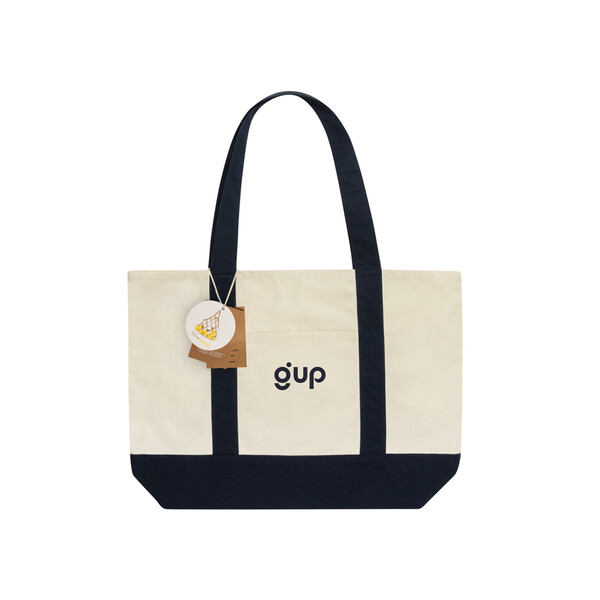 Sac cabas 350gsm en coton recyclé AWARE™ SHOP LOCAL - Bleu Marine