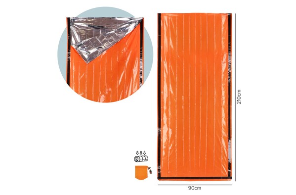 Sac de couchage thermique d'urgence pour la survie en plein air - Orange