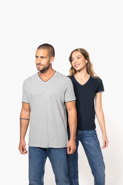 Men's Piqué Knit V-Neck T-Shirt - White / Navy / Red / 3XL