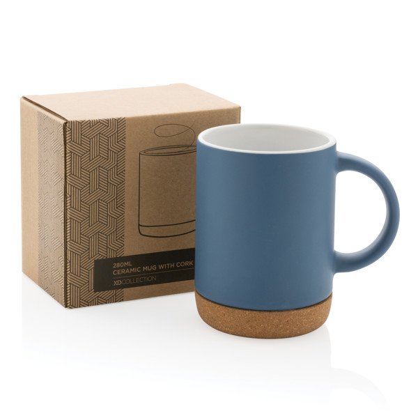 Mug 280ml en céramique avec base en liège - Bleu