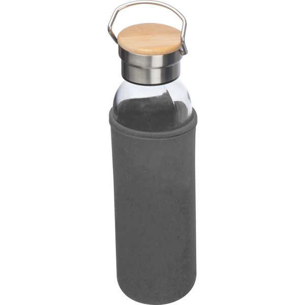 Glass bottle with neoprene sleeve, 600ml RAMONA - Silvergrey