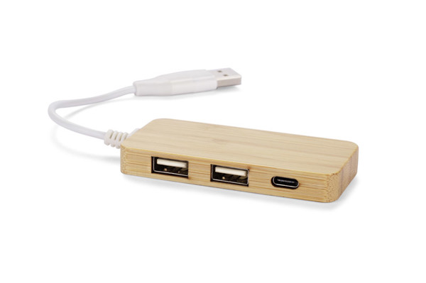 Bamboo splitter USB HUB with replaceable plug - RIVO
