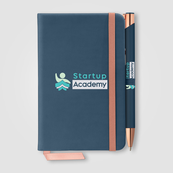 Miller Softy Rose Gold Notebook & Crosby Pen Gift set - Navy Blue / Silkscreen