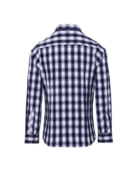 'Mulligan' Check - Women's Long Sleeve Cotton Shirt - White / Navy / L