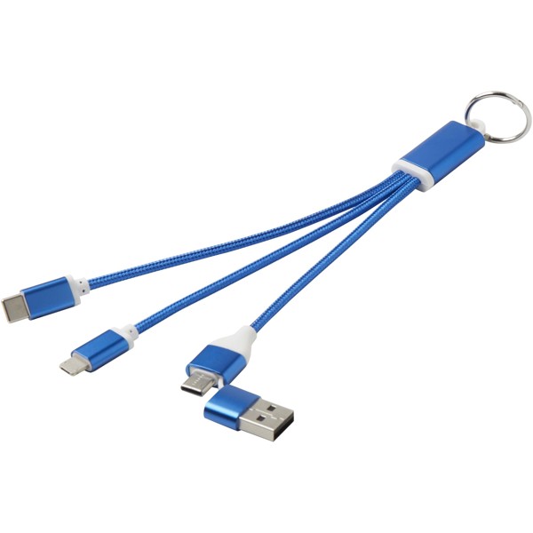 Câble de charge 4-en-1 Metal en aluminium recyclé avec porte-clés - Bleu royal