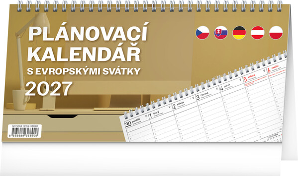 Notique Stolní Kalendář Plánovací S Evropskými Svátky 2027, 25 x 12,5 cm