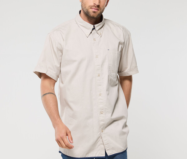 Chemise coton manches courtes - BEIGE / NAVY / L