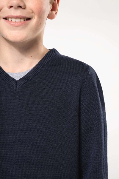 Kids' V-Neck Jumper - Grey Melange / 10/12