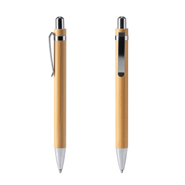 Personalised bamboo ballpoint pen with metal accents