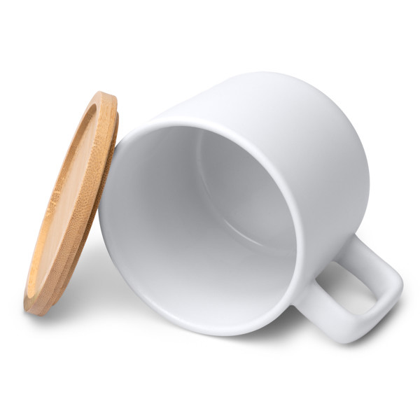 Personalised ceramic mug 350 ml with bamboo lid and square handle