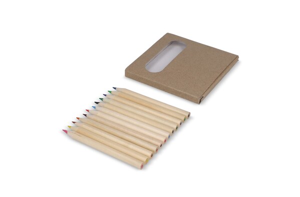 12 crayons de couleur dans une boîte kraft