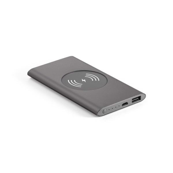 CASSINI. Aluminium portable battery and wireless charger 4'000 mAh - Dark Grey