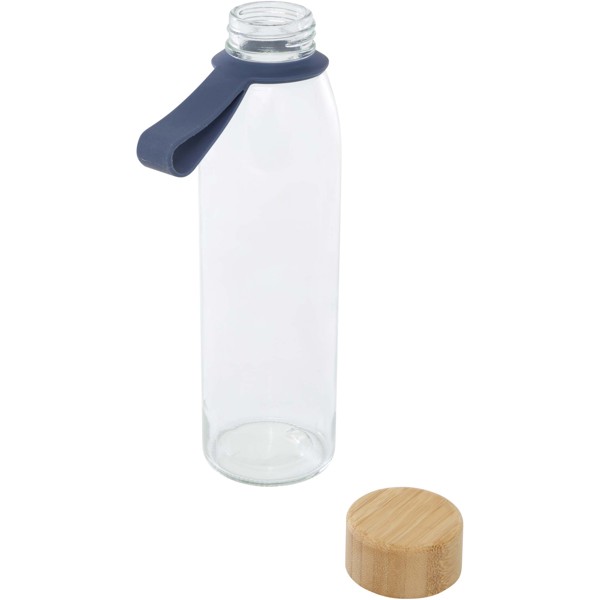 Bouteille d'eau en verre Porto de 500 ml avec poignée en silicone et couvercle en bambou - Bleu océan