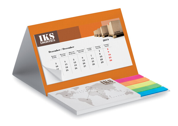 Desk calendar with soft cover, markers and memo pad - Full colour