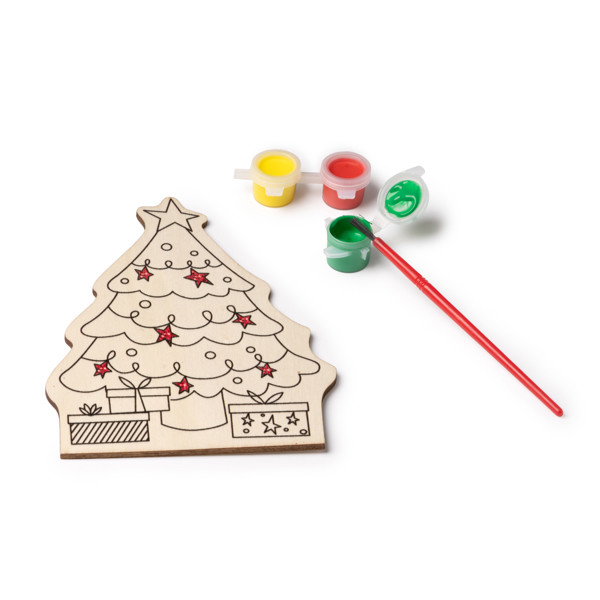 Personalised Christmas painting set for kids wooden tree design with brush and paints