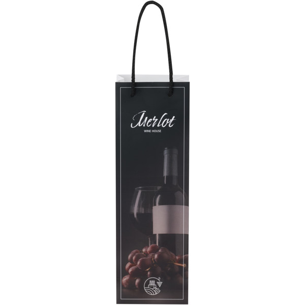 Handmade 170 g/m2 integra paper wine bottle bag with plastic handles - White / Solid Black